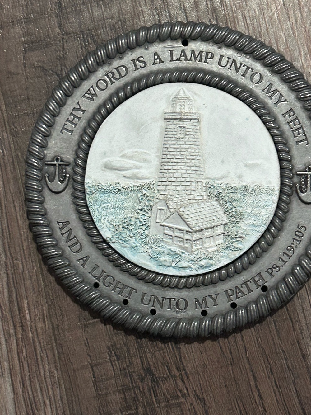 Pewter resin LIGHTHOUSE Scripture Plaque with Psalm 119:105